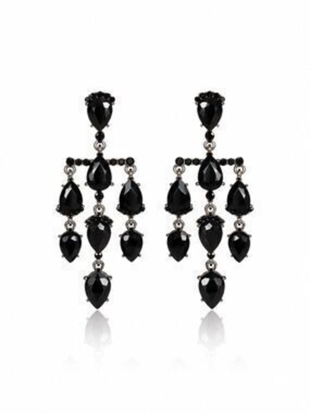 Black Crystals Teardrop Chandelier Earrings